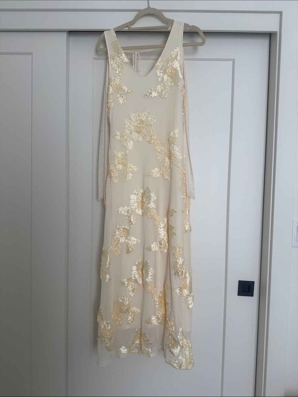 Cream Maxi Dress with Gold Floral Appliqué